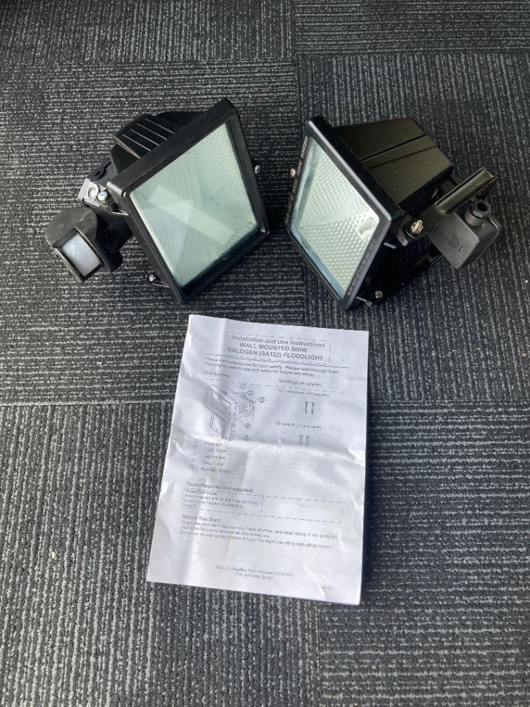 Pair of Outdoor Security Floodlights one with PIR Sensor – never fitted -  New