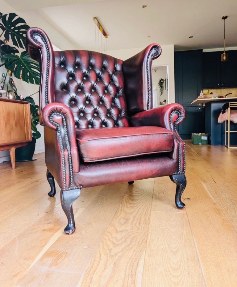 Chesterfield oxblood vintage leather wingback armchair 