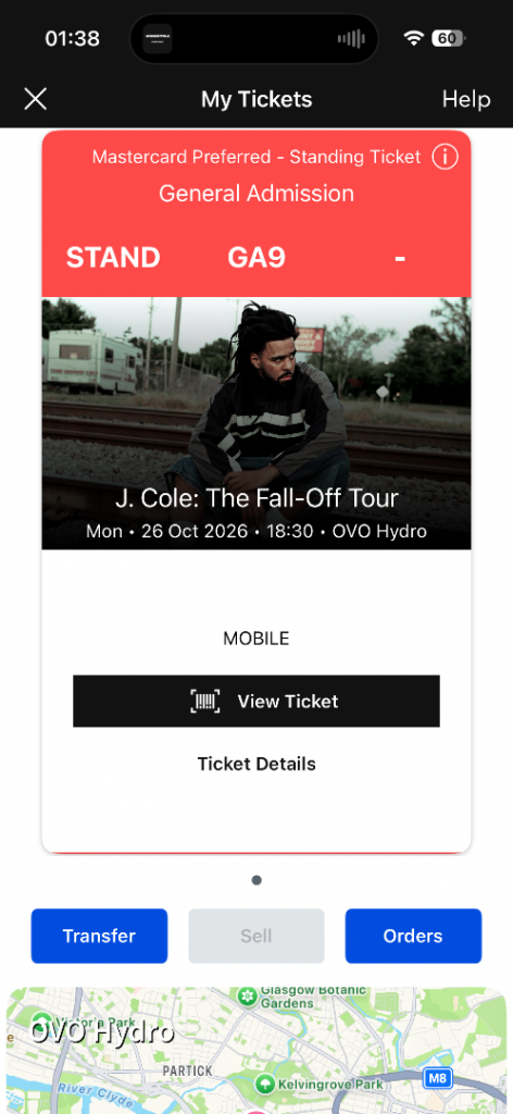 J. Cole: The Fall-Off Tour Ticket - OVO Hydro Glasgow