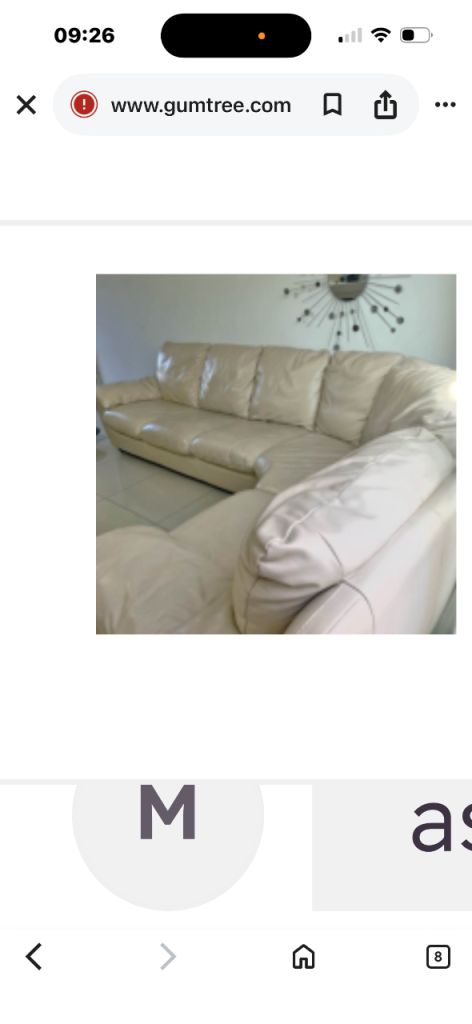 Cream Leather Corner Sofa – Good Condition