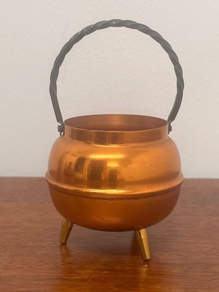 Small Vintage Copper Cauldron Pot With Handle