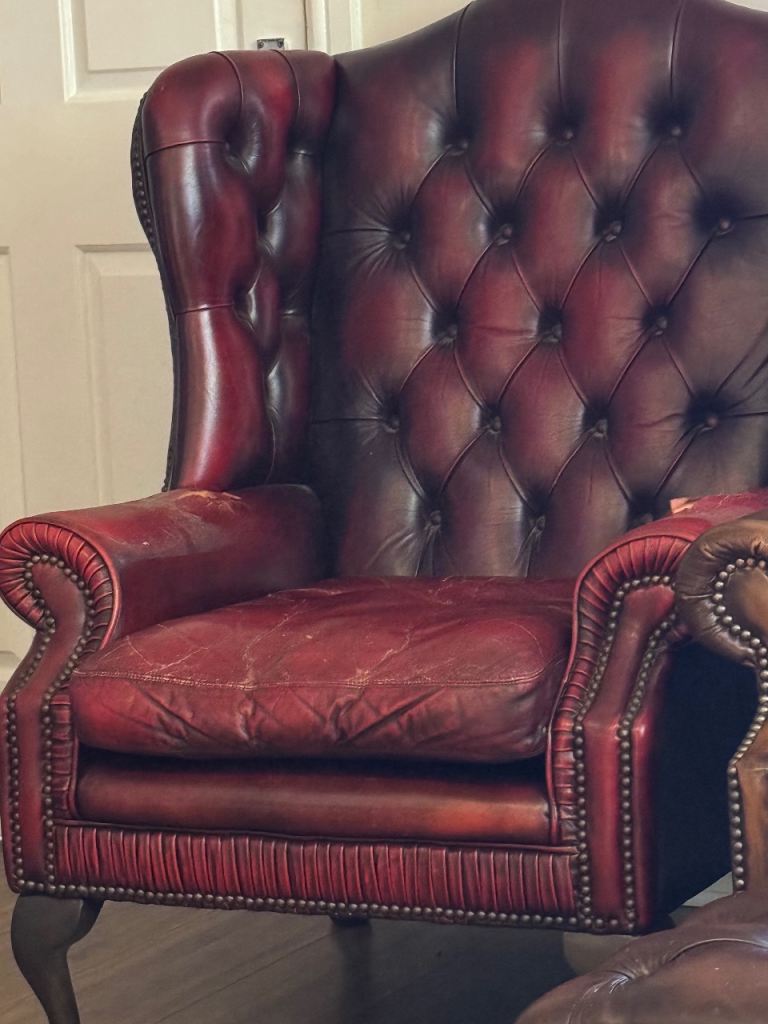 SOLD!!!Chesterfield Queen Anne wingback oxblood armchair 