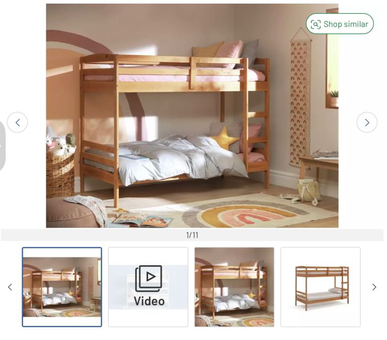 Pine short single bunk beds with mattresses. 