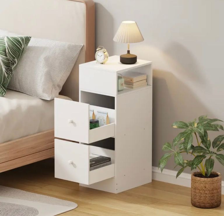 Modern 2 Drawer Bedside Table/Cabinet with Drawer for Bedroom - White