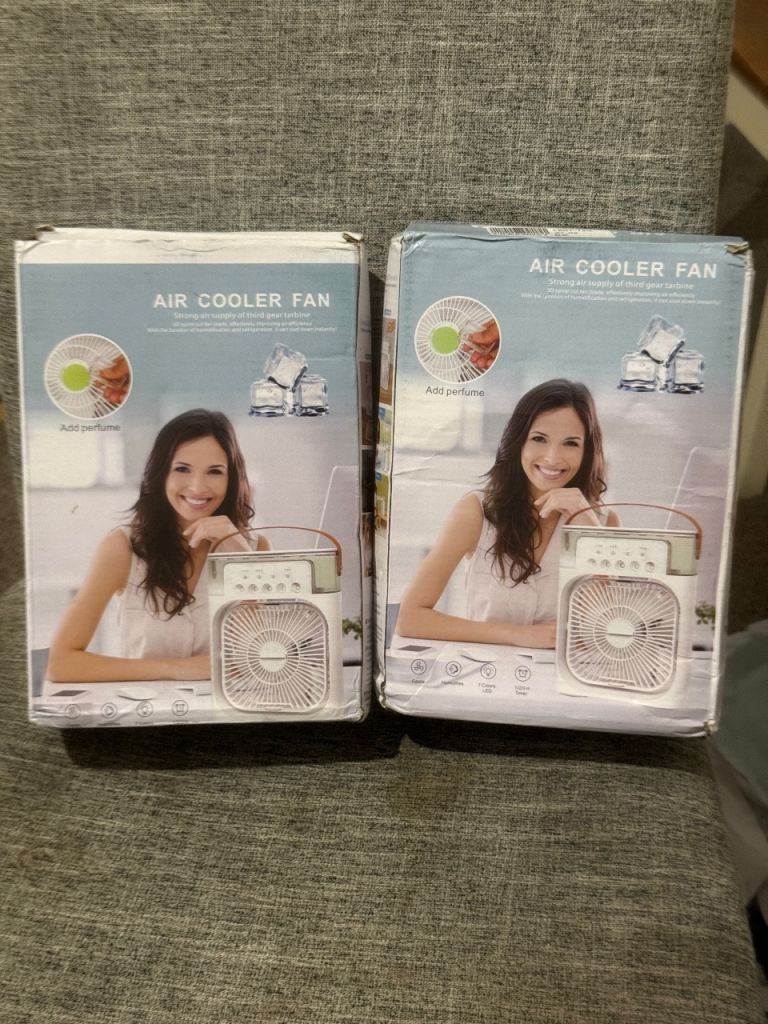 New Portable Air Cooler Fan with LED Light – White & Black