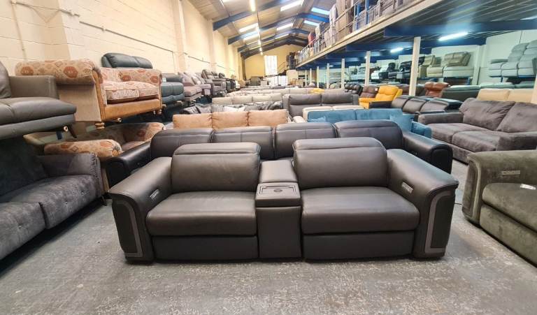 Ex-display Plaza charcoal leather electric 2.5 seater sofa with smart console