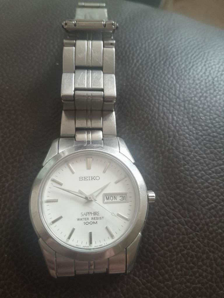 Seiko Sapphire 100M Watch – Silver, Good Condition