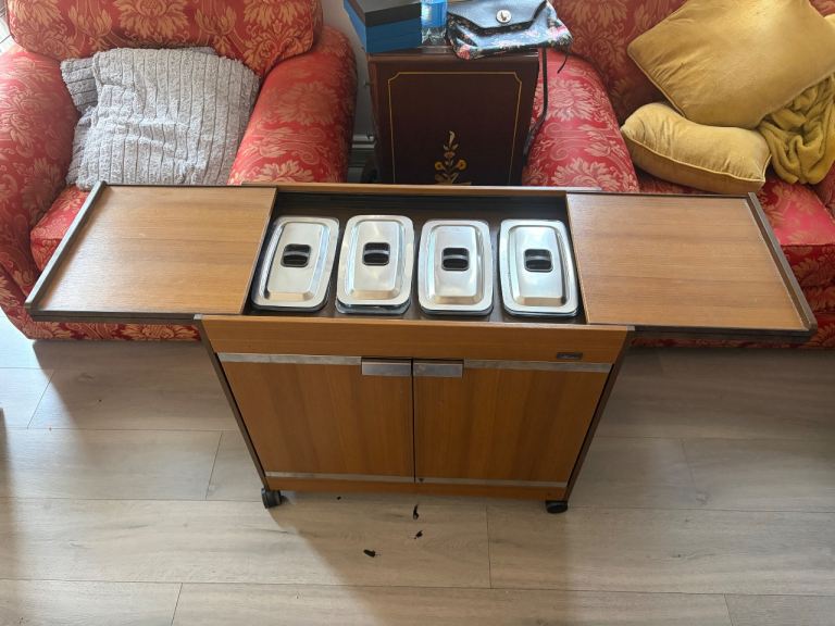 Vintage Hot Food Trolley / Warmer with Stainless Steel Trays