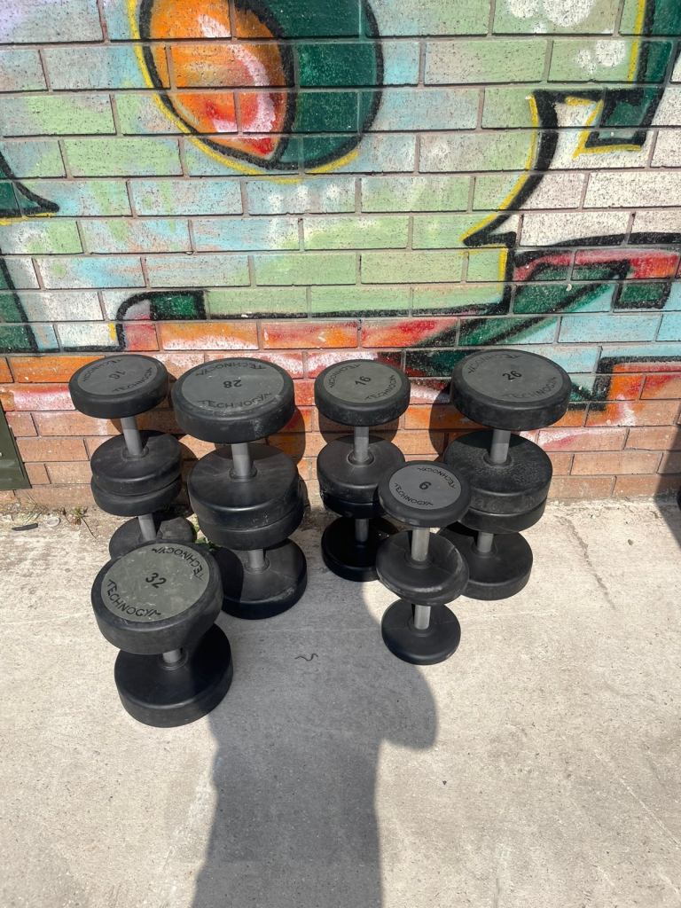image for Technogym Urethane Dumbbells Set   With Rack / Individual   Price £3 a kg  Available  4-48kgs 