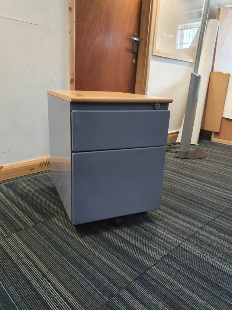 Used Blue/Wood contrast office filing/under drawer 2 drawer cabinet