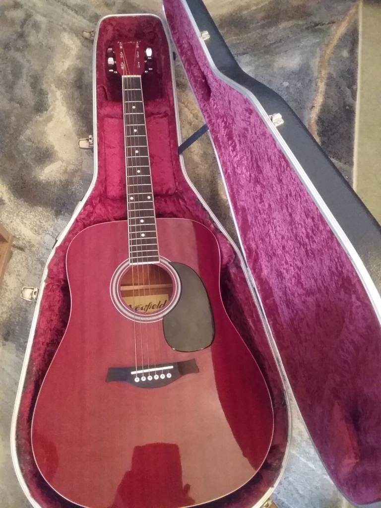 Westfield Acoustic Guitar with Hard Case – Red, Good Condition
