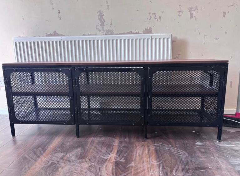 Industrial Style Black Metal and Wood TV Unit