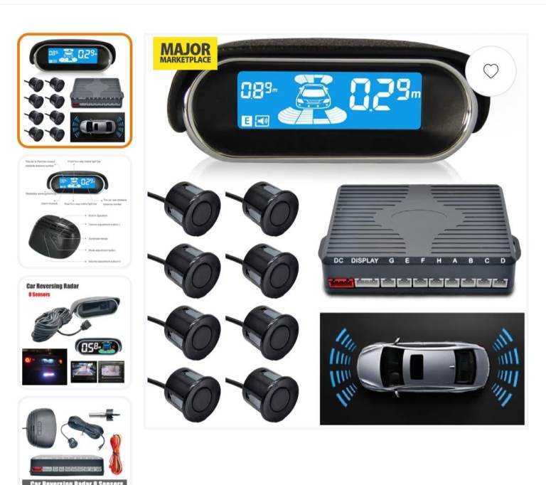 Car Parking Sensor System 8-Sensor Front & Rear with LCD Display – Black