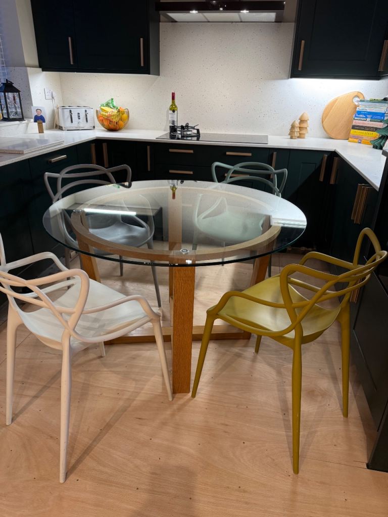 image for John Lewis Glass top oak dining table round