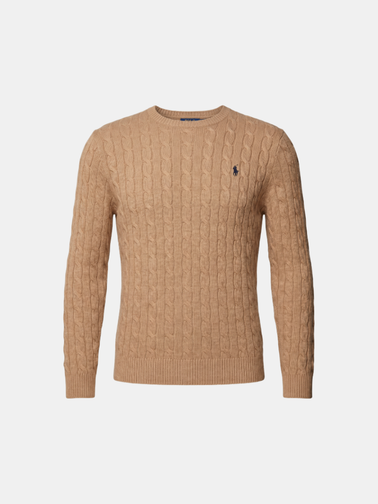 New Polo Ralph Lauren Men's Cable Knit Jumper –  Camel Size L