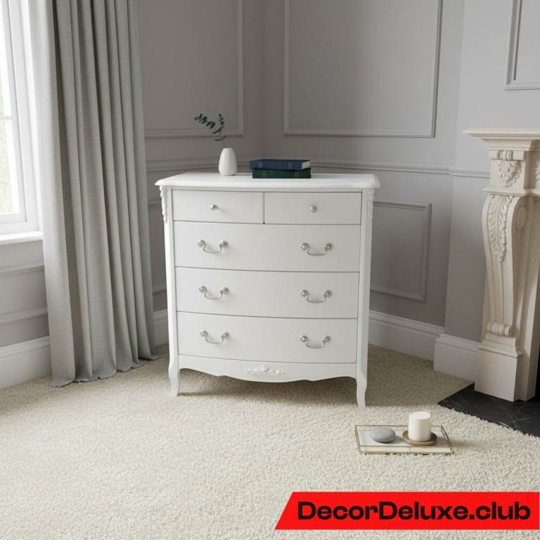 Ornate Large White Chest of Bedroom Drawers - Delivery Available 013A
