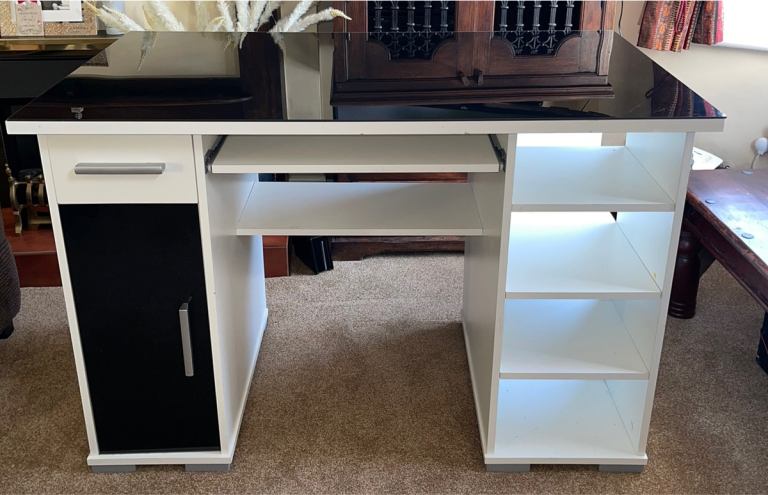 Modern glass top desk with chair 