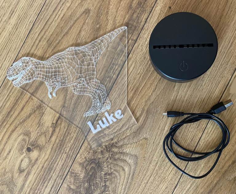 3D Dinosaur T-Rex light up personalised ‘Luke’ lamp / bedside light, multiple colours 