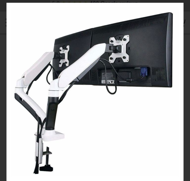 Gas-Assisted Twin Monitor Arm in White with Black Detail