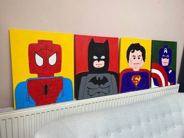 HAND PAINTED OIL ON CANVAS SUPERHEROES, MARVEL DC, POP ART, WALL DISPLAY, SPIDERMAN