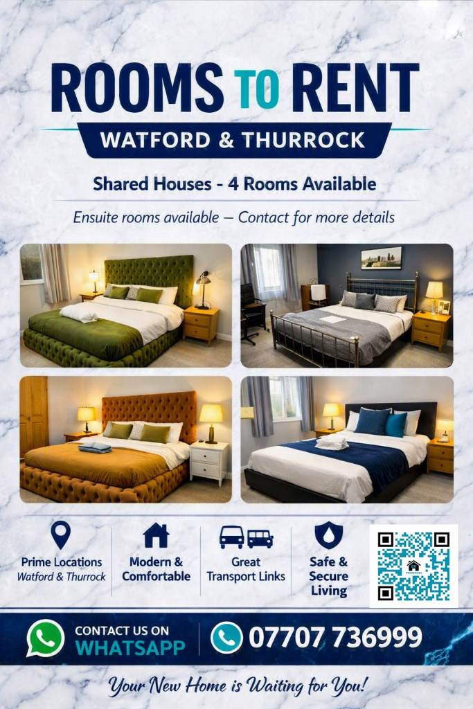 Furnished Rooms to Rent in Grays, Essex – All Bills Included