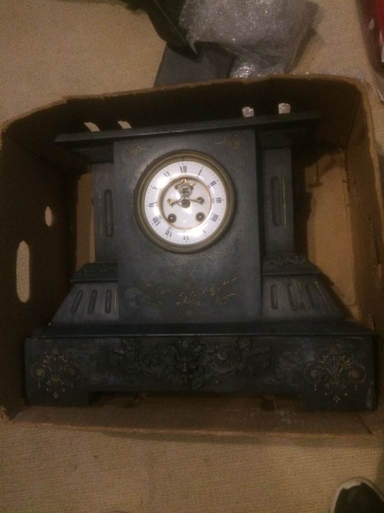 Stunning, Victorian French, well made, marble ,slate very large,inlaid, mantle clock