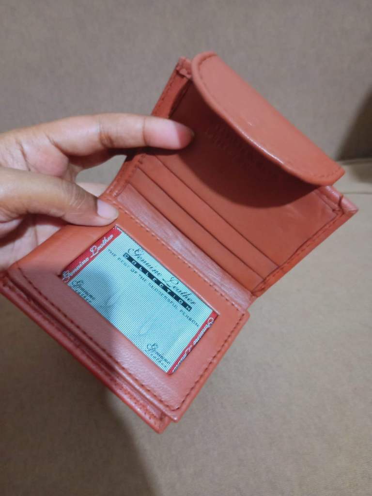 Compact Orange Leather Wallet with Button Flap – Slim Card Holder & Cash Wallet
