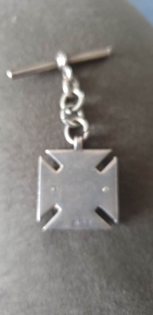 Vintage Silver Tone Fob Chain with Maltese Cross Charm