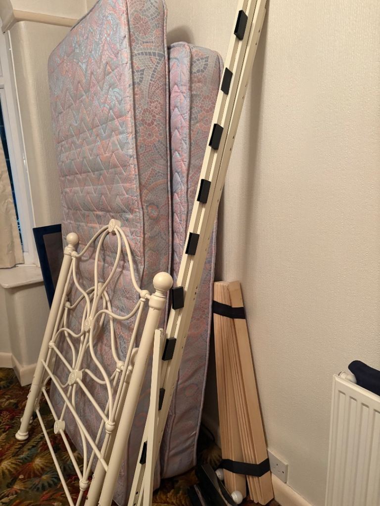 image for Single bed frame with 2 mattresses 