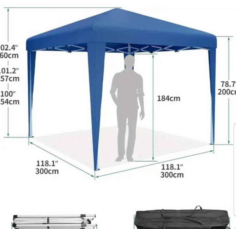 NEW 3M Instant Heavy Duty Pop Up Gazebo Height Adjustable upto 2.4m Blue