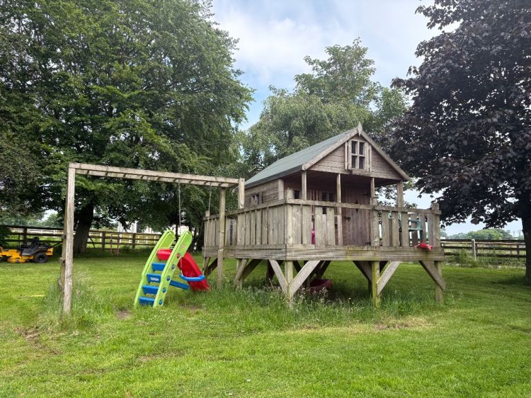 Kids Wooden Play House with Swing Set