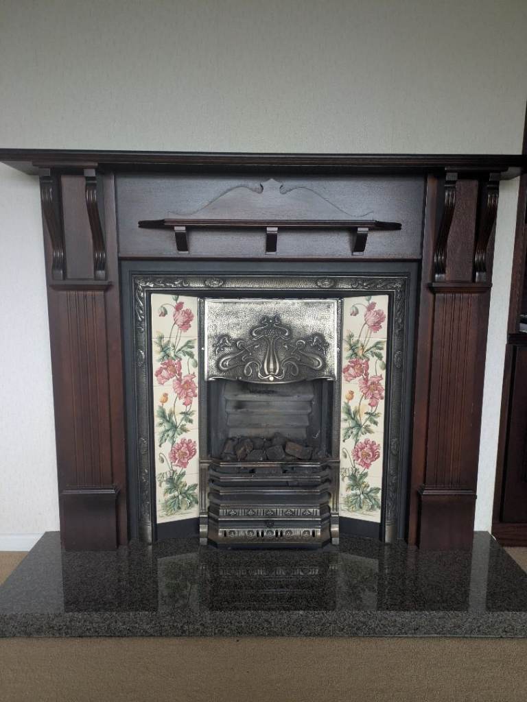 Mahogany fireplace and gas fire