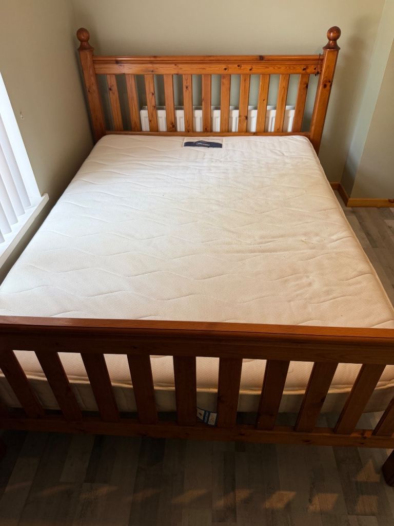 Double Wooden Bed Frame with Silentnight Mattress