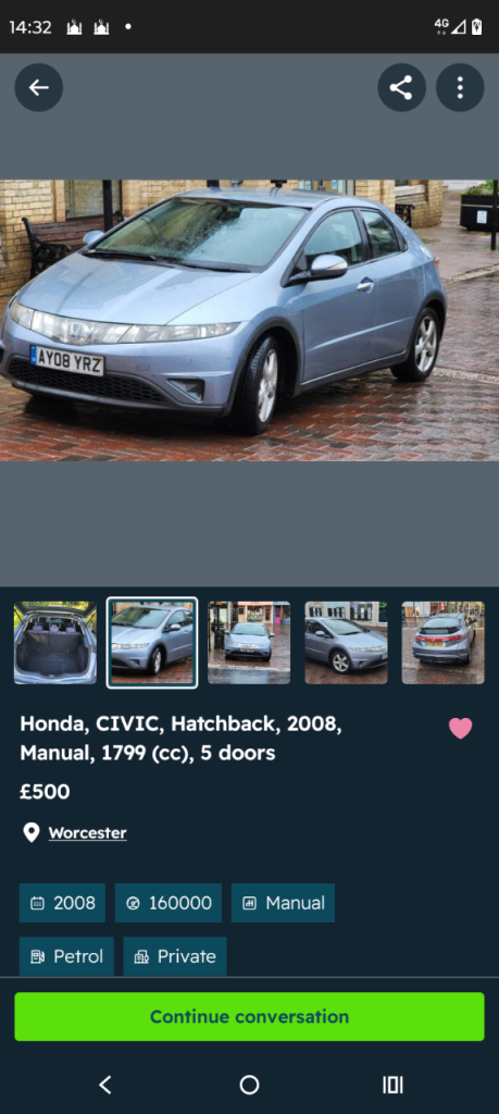 Honda, CIVIC, Hatchback, 2008, Manual, 1799 (cc), 5 doors