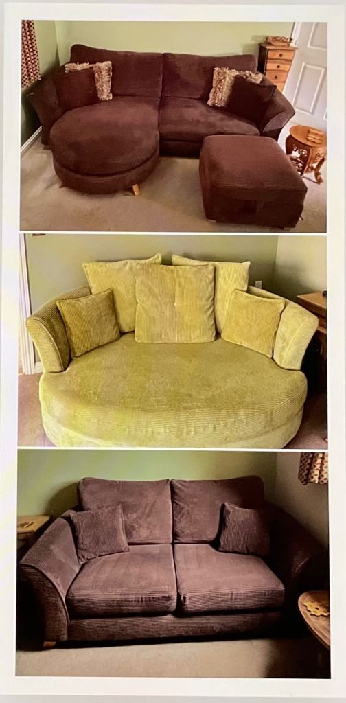 DFS Sofa's - 4 Seater Chaise with Footstall, Cuddle Sofa & 2 Seater Sofa. All with cushions as pic.
