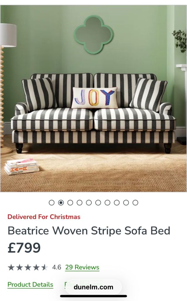 image for **BRAND NEW** Gorgeous Dunelm Beatrice Sofa bed black & white striped