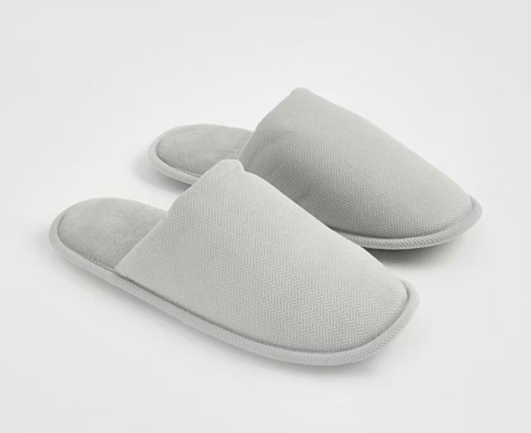 Grey Chevron Fleece Mule Slippers Size:M Colour:Grey