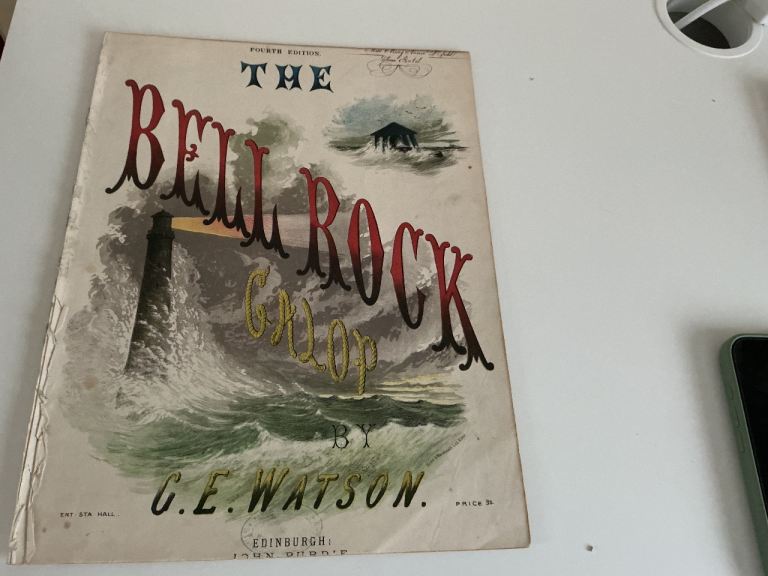 Lithograph with music. Vintage 'The Bell Rock Galop' Sheet Music by C.E. Watson, Fourth Edition