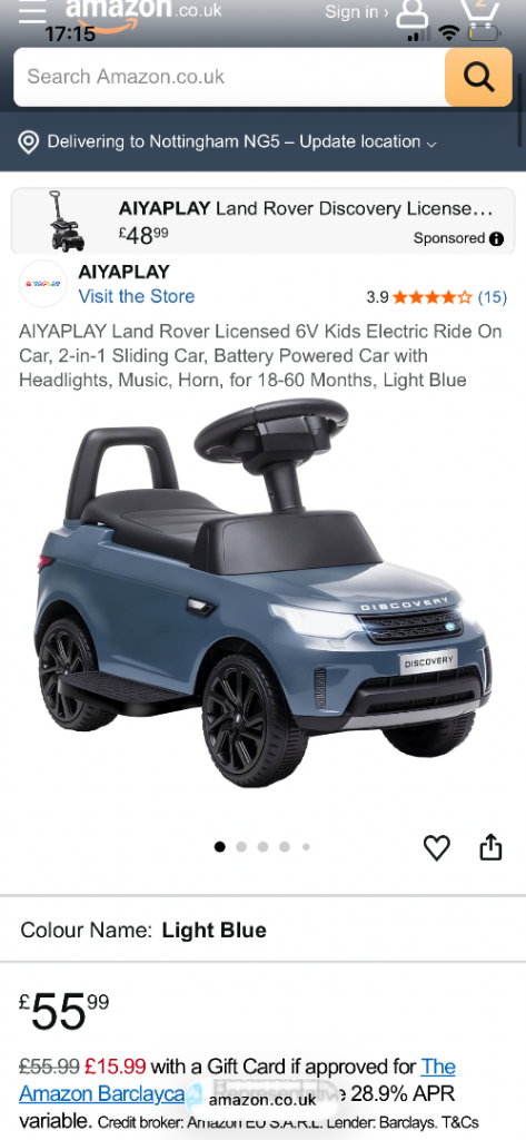 AIYAPLAY Land Rover Electric Ride-On Car – Light Blue, New