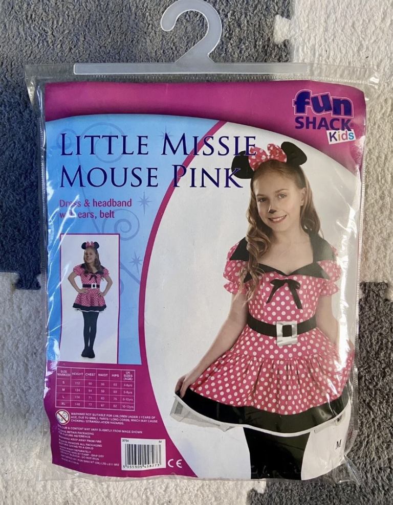 World Book Day Little Missy Mouse Fancy Dress. Dress/ears/belt. 6-8 y