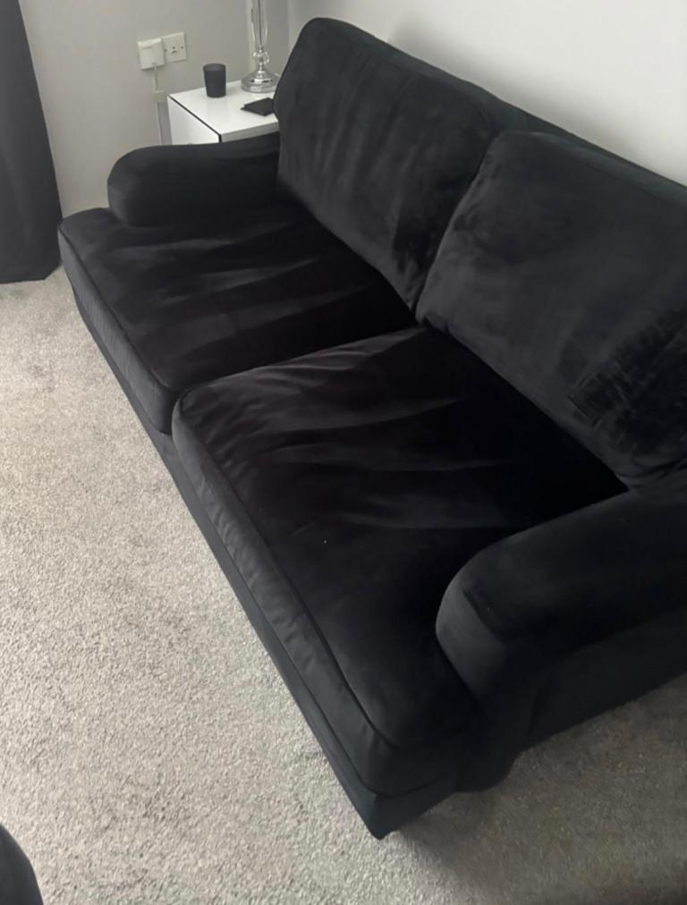 Black suede matching sofa set from DFS