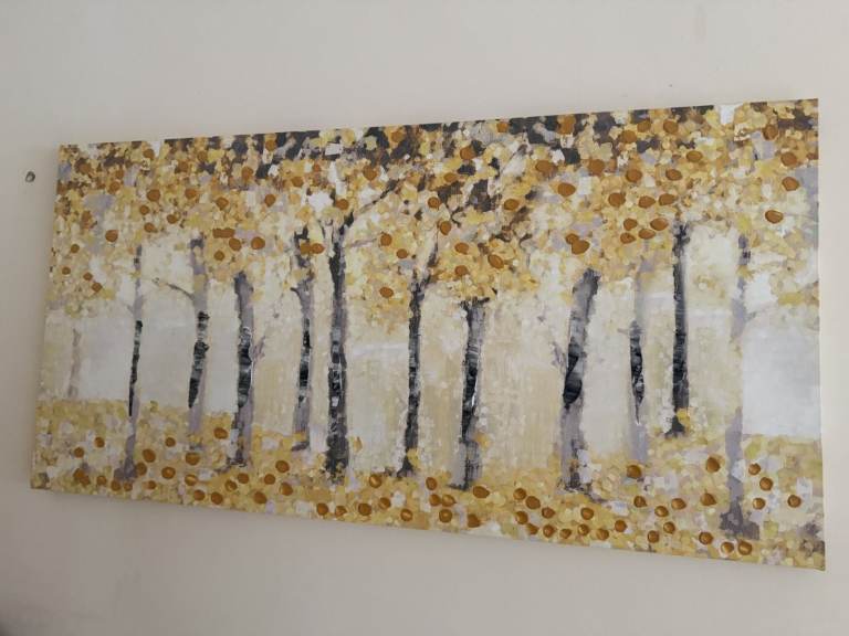 Large Yellow and Grey Tree Canvas Painting – Like new