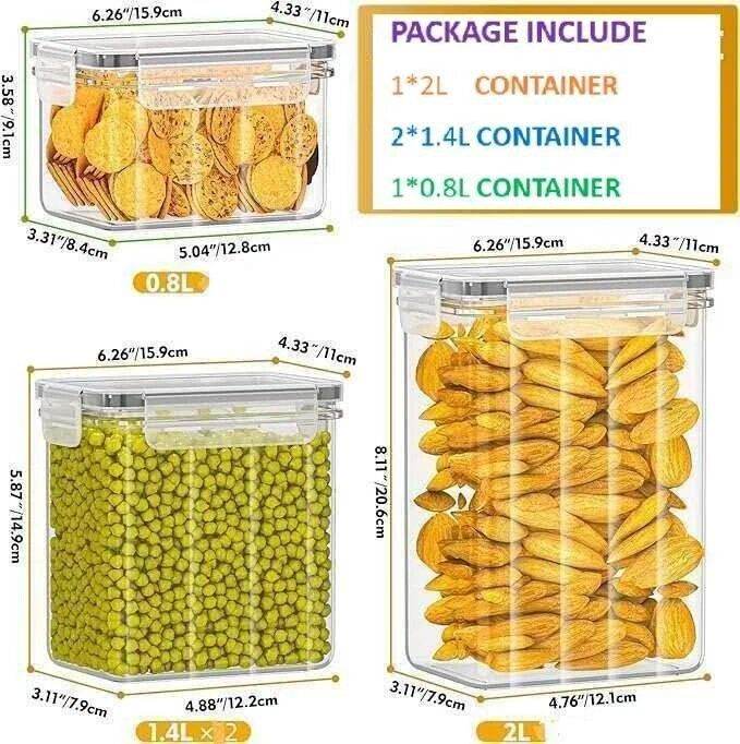 4 Packs Food Storage Containers & Lids, Airtight Lids/BPA Free/Pantry Organizer With 4 Labels