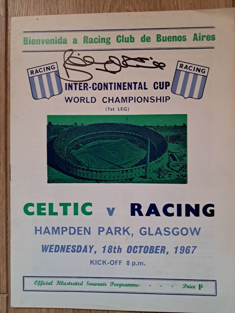 Collectible Signed Celtic V Racing Club Programme Signed by Billy Mc Neill