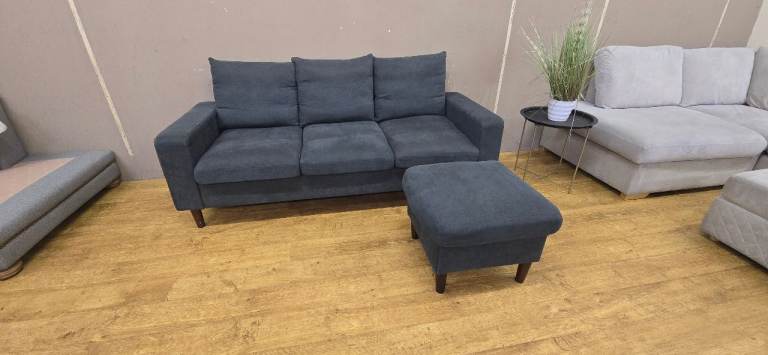 GREEN 3 SEATER SOFA & FOOTSTOOL DELIVERY AVAILABLE