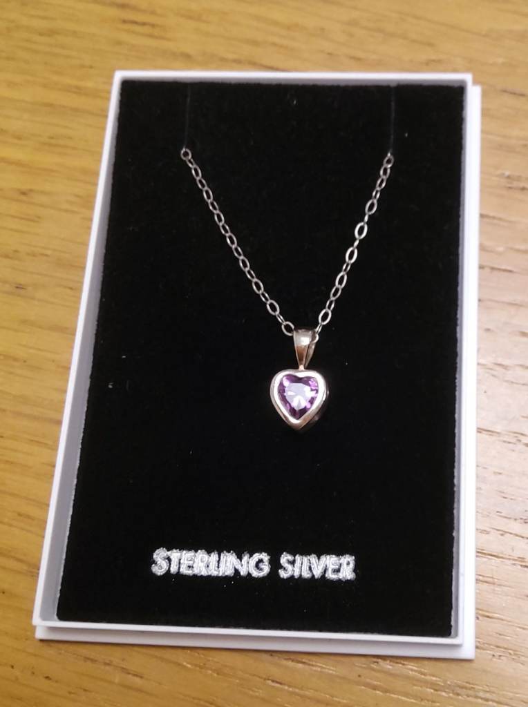 image for Sterling silver 925 chain and heart pendant with purple stone inset