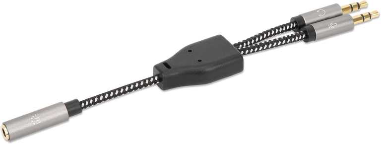 Manhattan 15cm 3.5mm Headset Splitter Cable – 1x Female to 2x Male PC Mic Audio