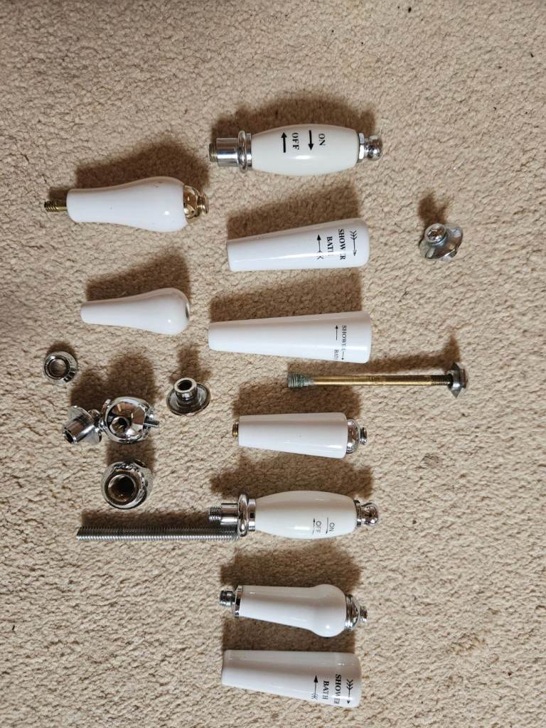 Assortment of Porcelain bath mixer tap levers.  Victorian style.