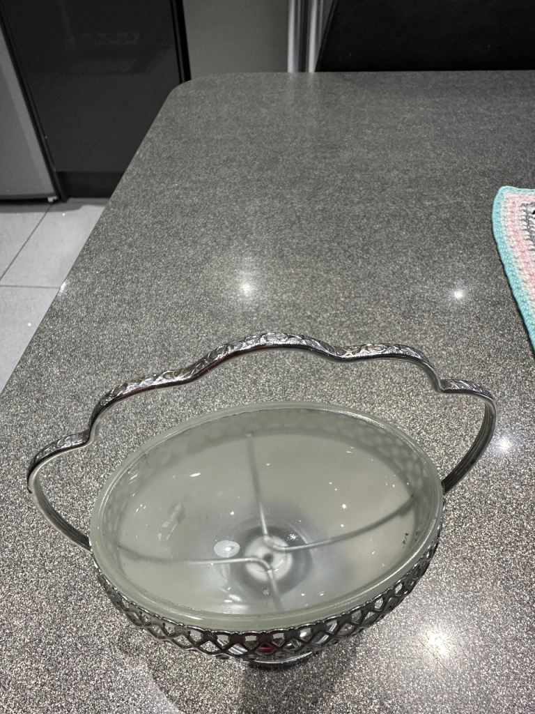 Silver-plated Basket with Frosted Glass Bowl – Good Condition