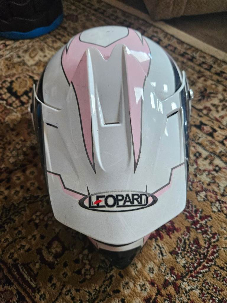 Leopard Motocross Helmet Pink and White 53 to 54cm